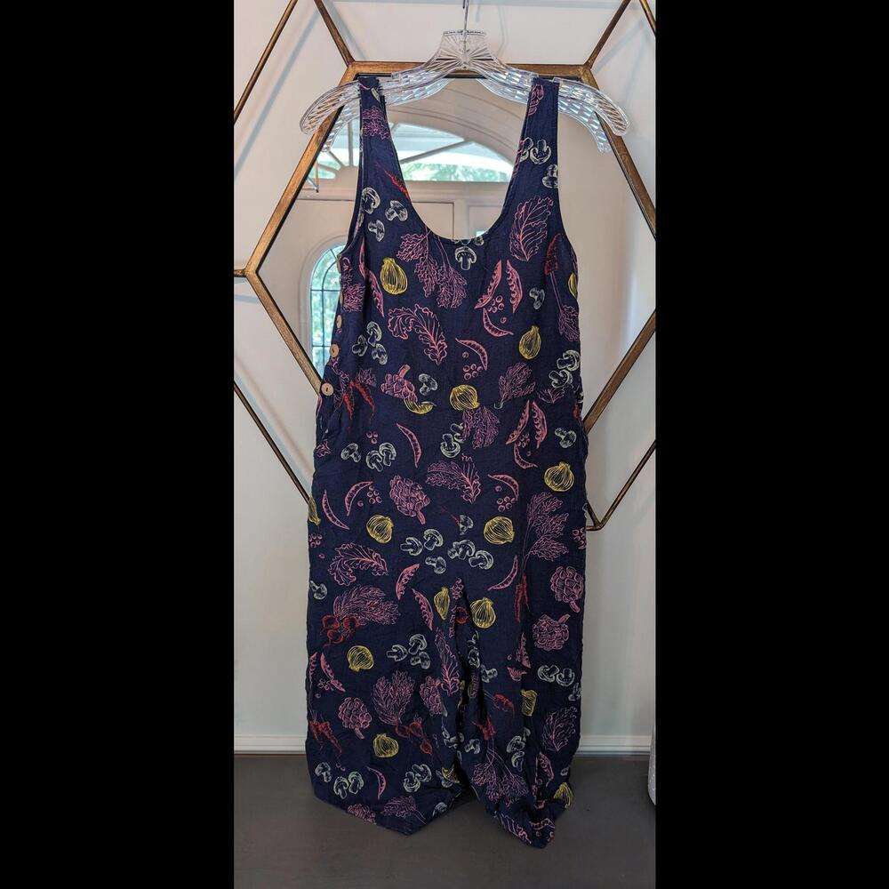 Modcloth Navy Vegetable Linen Blend Romper, size L